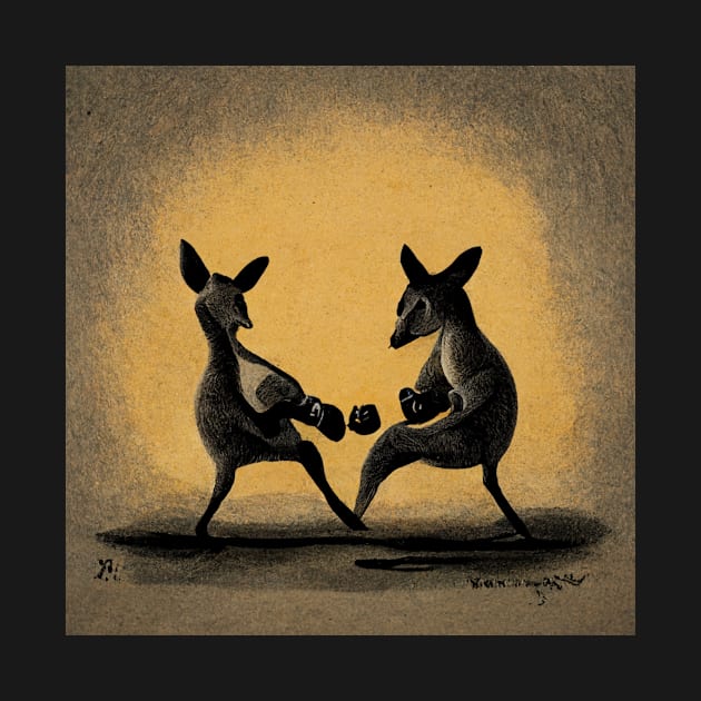 Two cute little kangaroos starting a boxing match. by Liana Campbell