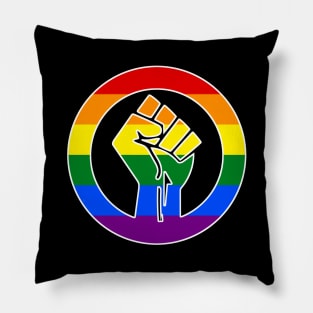 Black Lives Matter Fist Circled LGBTQ Flag Pride Rainbow Pillow