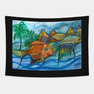 Flying Fish painting Tapestry