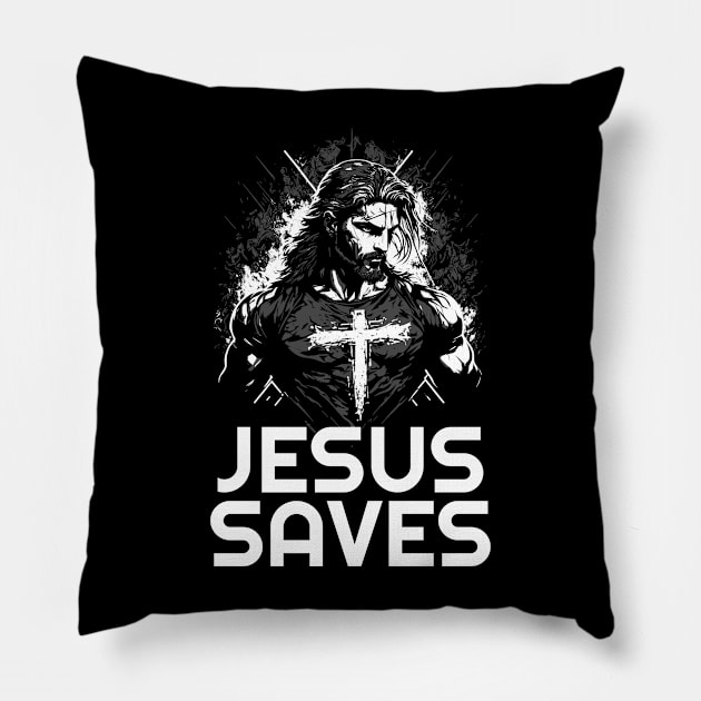 Jesus Saves, Jesus Hero Pillow by ChristianLifeApparel