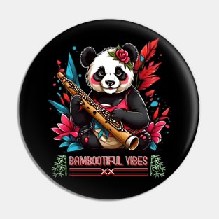 BAMBOOTIFUL VIBES ROCKABILLY PANDA BEAR PLAYING BAMBOO FLUTE Pin