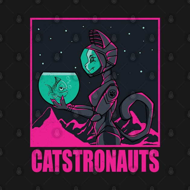 Catstronaut holding a fish by Pixeldsigns