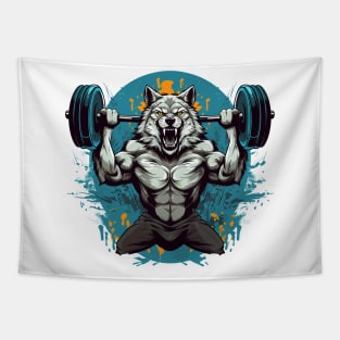 wolf lifting weights Tapestry