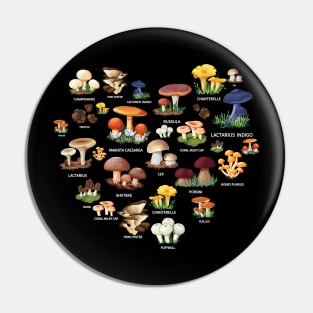 Heart Collection edible mushrooms and toadstools / mycology student gift idea / mycology lover present  / Mushroom Fungi Pin