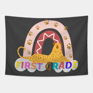 first grade leopard rainbow Team Tapestry