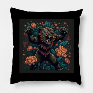 Raving Werewolf Racked With Moonlight Madness Pillow