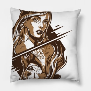 Chicano girls wearing crown and baseball cap Pillow