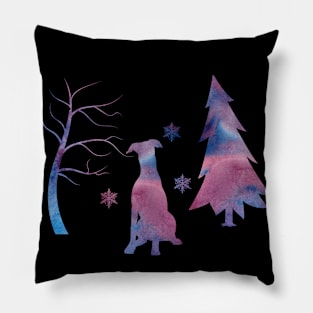 Doberman Winter Forest Snowflakes Pillow