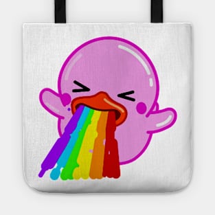 Funny Pink Rubber Duck Puking Rainbows Tote