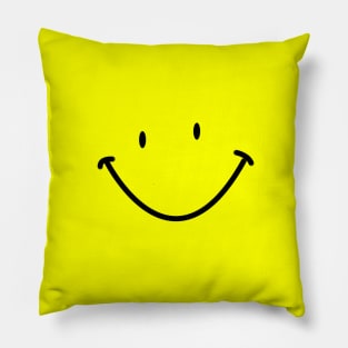 Cute Smiley Face Line Art Yellow Background Pillow