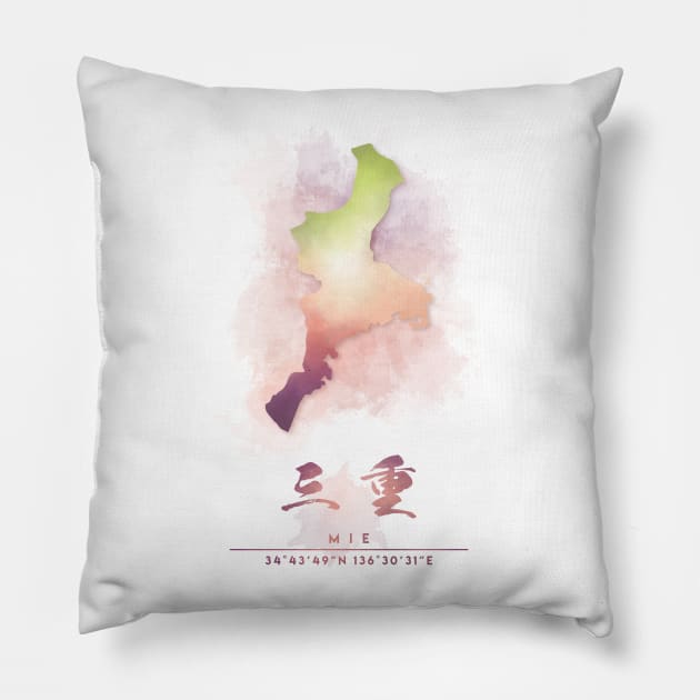 Mie, Japan Watercolor Map Art Pillow by Takeda_Art