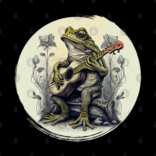 Cottagecore Frog With Acoustic Guitar by Apocatnipse Meow