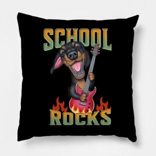 Teacher on fire with Doxie Dog Dachshund on a School Rocks tee Pillow