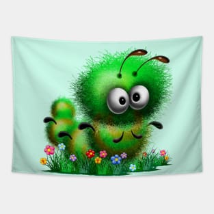 Fluffy Caterpillar Worm Bug Funny Cartoon Character Tapestry