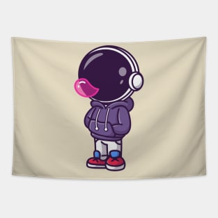 Cute Astronaut Blowing Candy Bubble Cartoon Tapestry