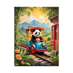 Adorable Panda Train Ride AI Art T-Shirt