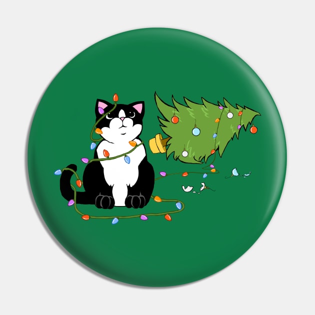 Christmas Tree Knocked Over By Tuxedo Cat Meowy Christmas Pin by xenotransplant