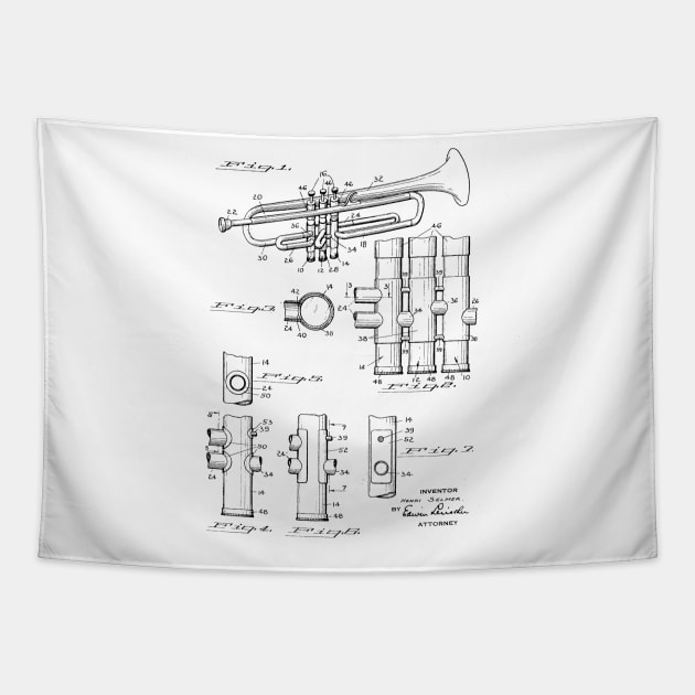 Musical Instrument vintage Patent Drawing Tapestry by TheYoungDesigns