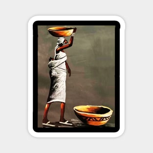 African Woman Carrying Bowl, Black History Art Magnet