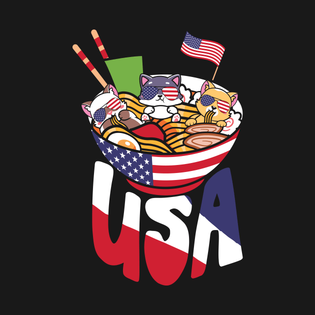 Ramen Cats US Flag 4th July by Teewyld