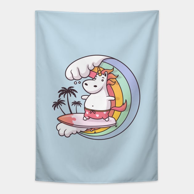 Surfing Unicorn Tapestry by zoljo