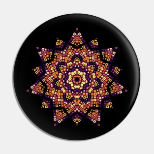 Star Burst Kaleidoscope | Hexagon Black Red Yellow Pin
