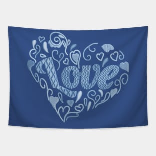 Love in Love heart Sky Blue Embroidered Look Tapestry