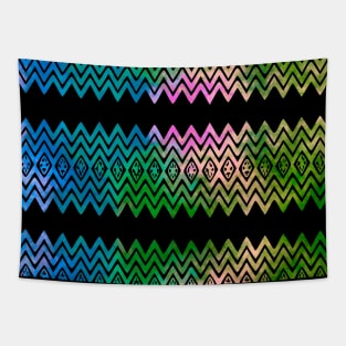 Colourful Zigzag Blue and Green Silhouette Digital Art Tapestry