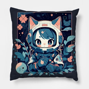 Cute Anime Space Cat Girl Pillow