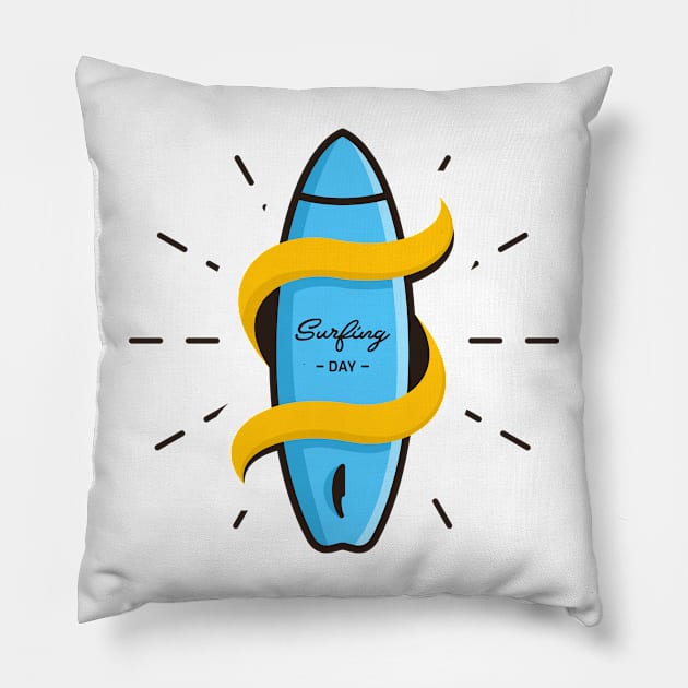 Surfing Day Pillow by VEKTORKITA