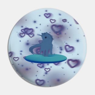 Cute blue color unicorn with purple hearts in blue donut Pin