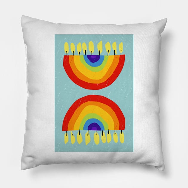 Rainbow Chanukiah Duck Egg Print Pillow by TillaCrowne