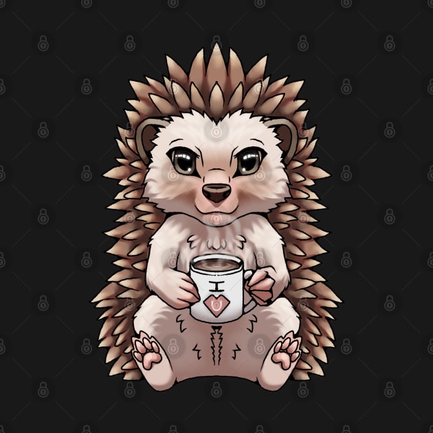 Cute Hedgehog I love you holding mug of tea, coffee, or hot chocolate by Bamsdrawz