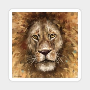 Closeup Portrait Painting of a Majestic Lion Staring at You Magnet