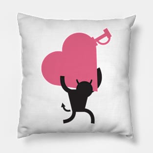 Devil Figure Carries a Heartbomb Pillow