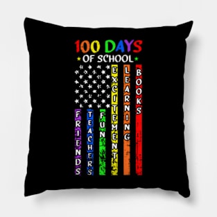 100 Days Of School American Flag Teacher Cool Student Pillow