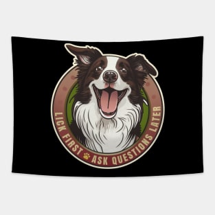 Lick First Border Collie Design Tapestry