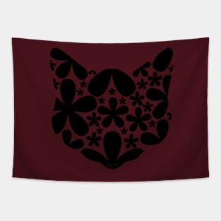 Black Floral Cat (dark) Tapestry