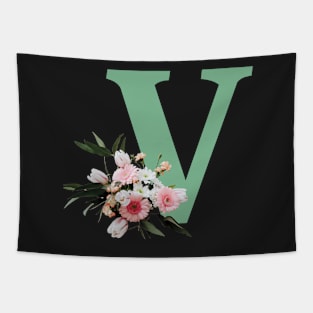 Letter V green with colorful flowers Tapestry