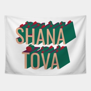 3D retro style Shana Tova apple and pomegranate Tapestry