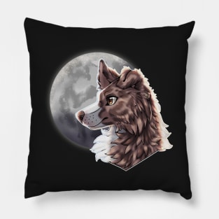 Lilac Brown Merle Border Collie with Night Sky Full Moon Pillow