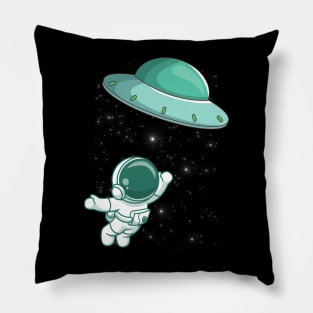 Floating astronaut Ufo alien abduction funny cute spaceship moon mars cosmic space Pillow