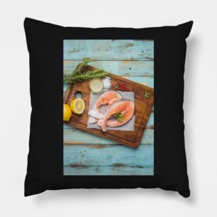 Raw salmon steak Pillow