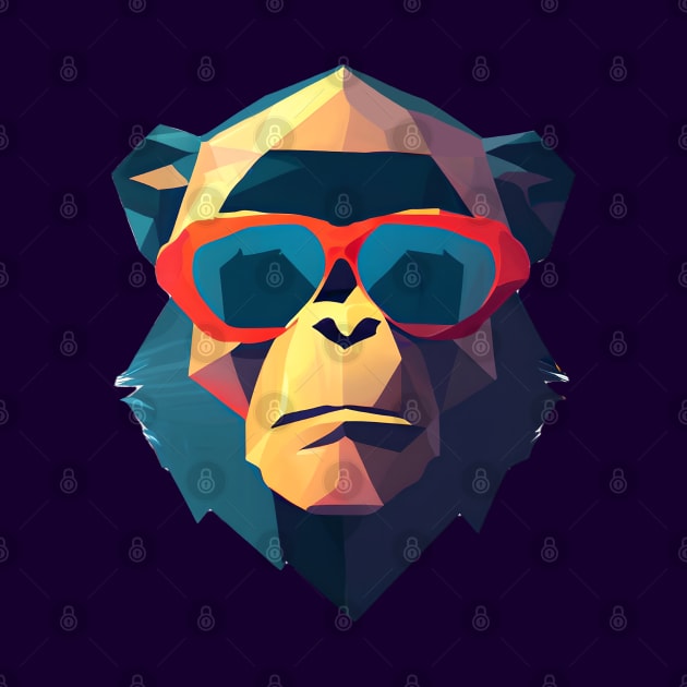 Cool Low Poly Chimpanzee wearing Sunglasses by Artist Rob Fuller