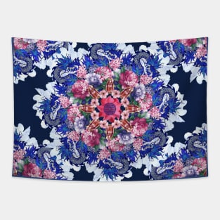 Blue Dragon Chinoiserie Mandala Tapestry