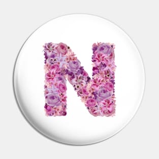 Pink Floral Letter N Pin