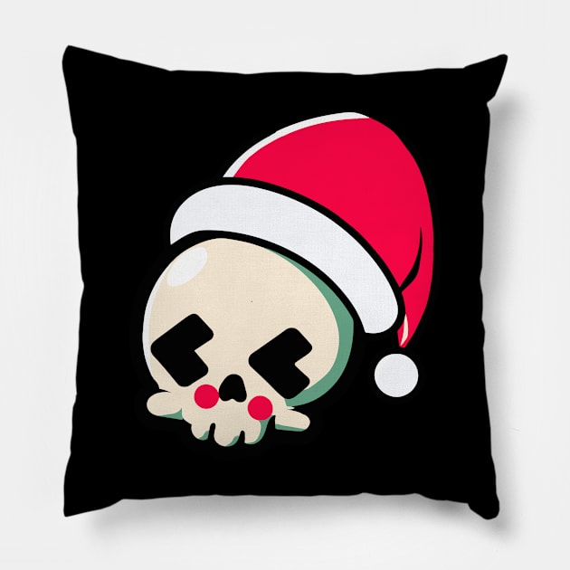 Cute Christmas skull Pillow by Joselo Rocha Art