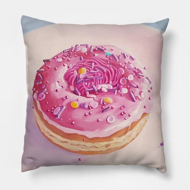 Strawberry Swirl Donut painting Pillow by EmilyBickell