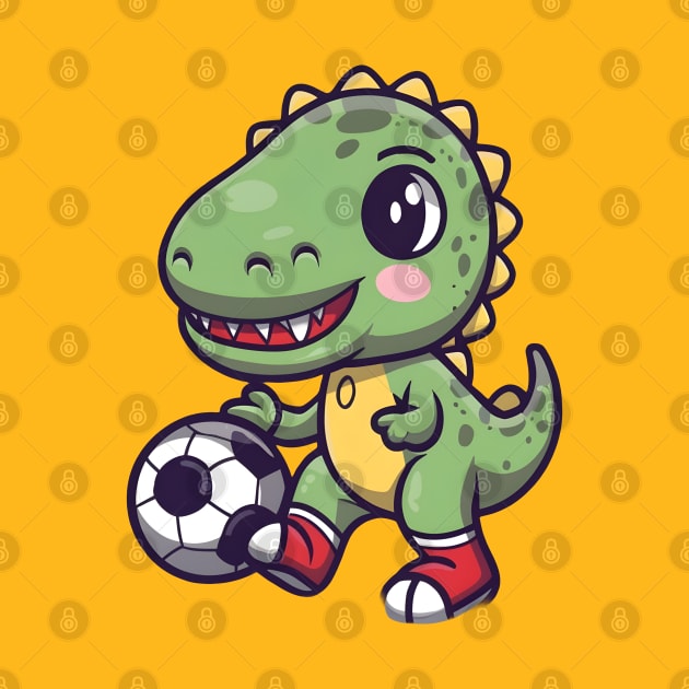 Cute baby dinosaur playing football by Spaceboyishere