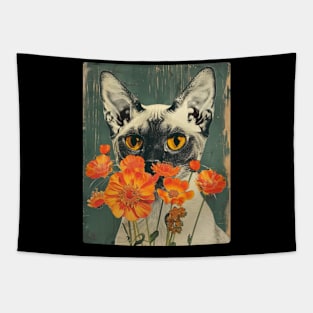 Devon Rex Cat Flowers Photo Cat Lover Gift Idea Tapestry